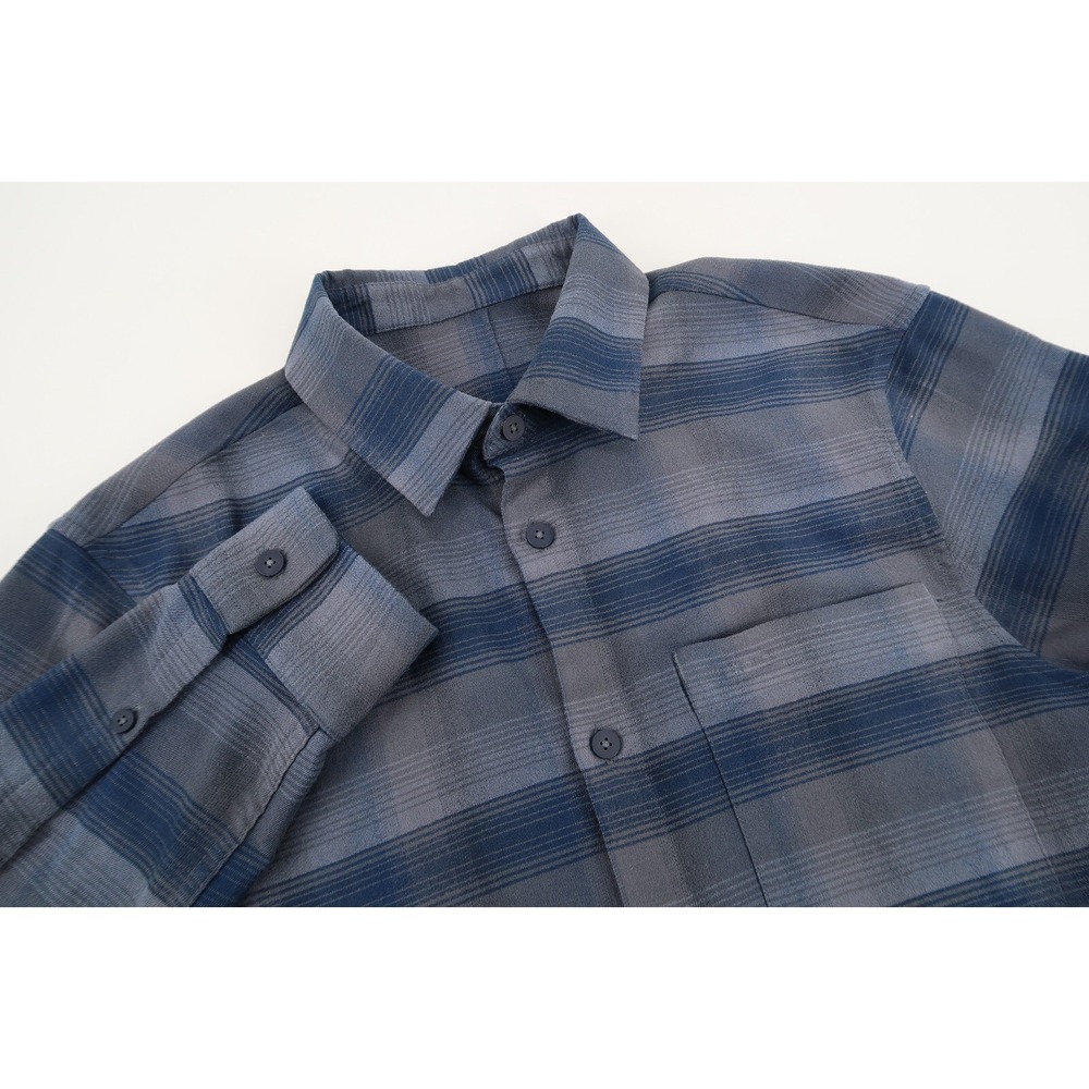Lululemon Mens Small Masons Peak Flannel‎ Shirt Long Sleeve Button Up Blue Plaid